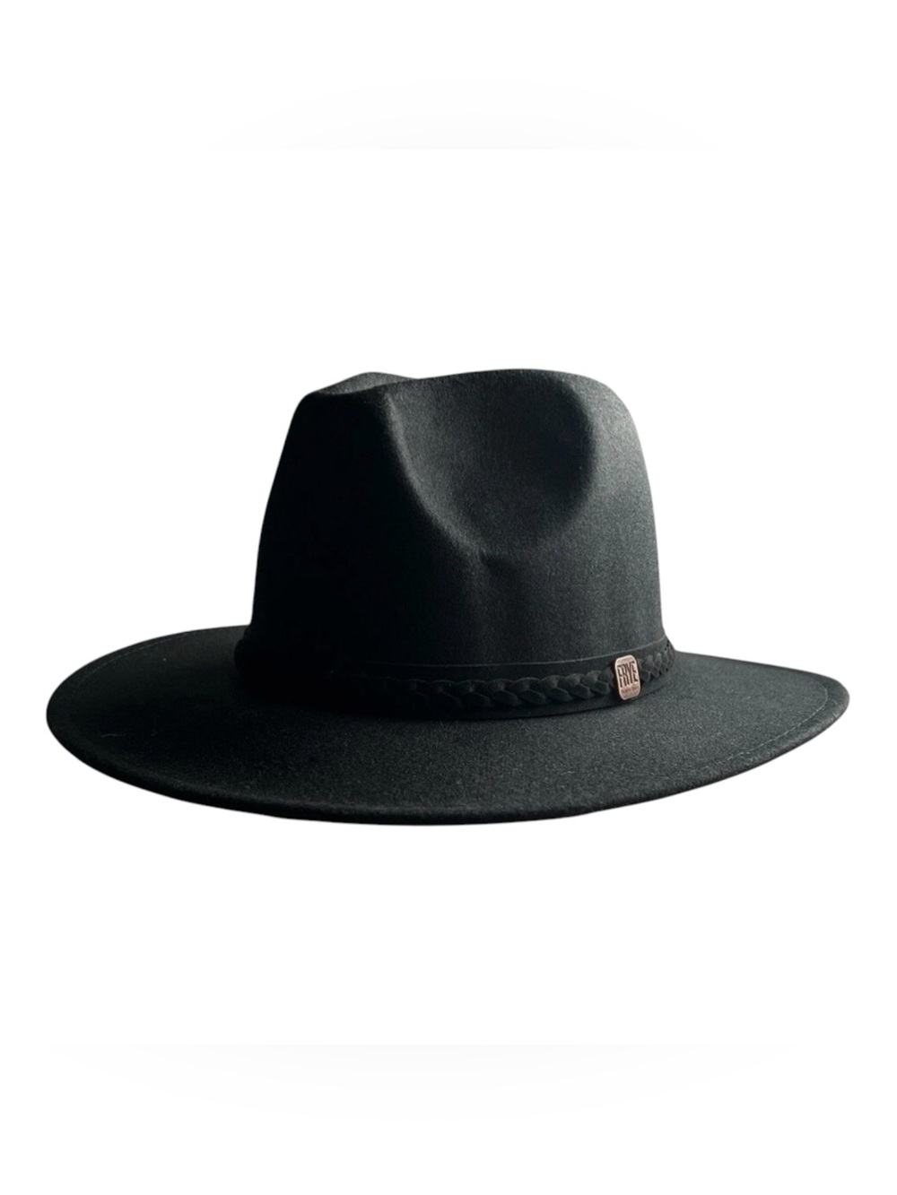 FRYE Felt Tall Crown Fedora Braided Leather Band Stetson Hat Sz OSFM Black NWT
